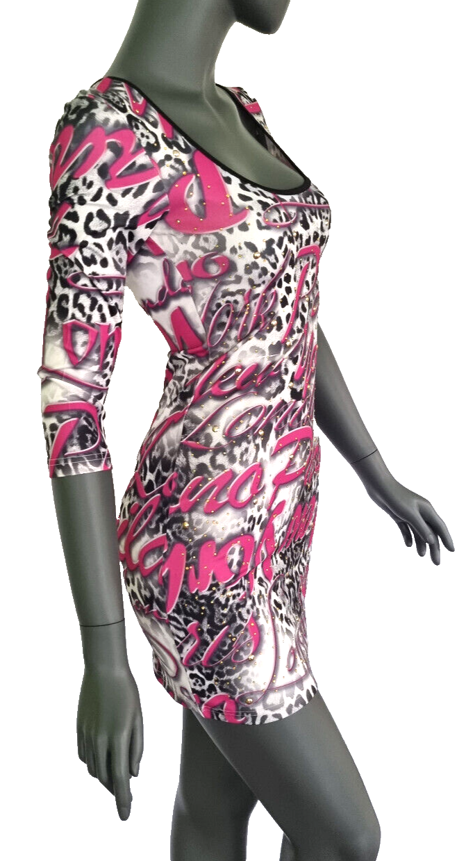 Melrose MiniKleid Grafik Kleid Nieten Longshirt Cityprint Leopard Gr. 34-40