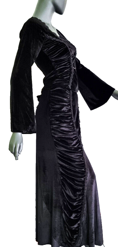 Bäres Samtshirt langarm Corsagenlook Raffung Gothic Viktorian schwarz Gr.34/36