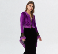 Samtbluse Schnürung Spitze Gothic Victorian Barock Zipfelärmel Gr.34/36 kl.38