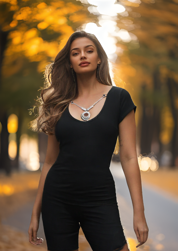 Sexy Stretch-Shirt mit Kette schwarz silber Gr.34-40