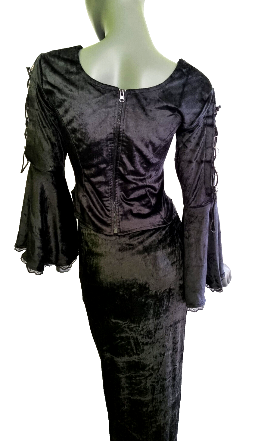 SamtBluse  Miederbluse Gothic Larp Witch Medieval schwarz-bordeaux Gr. 36-40