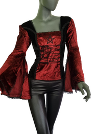 Gothic Samt-Bluse bordeaux Pentagramm Witch Dark role-playing Gr.38/40