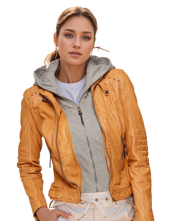 Alpenblitz Lederjacke mit Sweat Hoodie Bikerjacke Lammnappa Echtgrösse 38 (40)