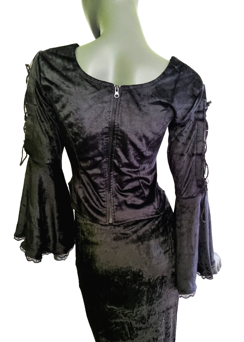 SamtBluse Miederbluse Gothic Larp Witch Medieval schwarz Gr. 36-40
