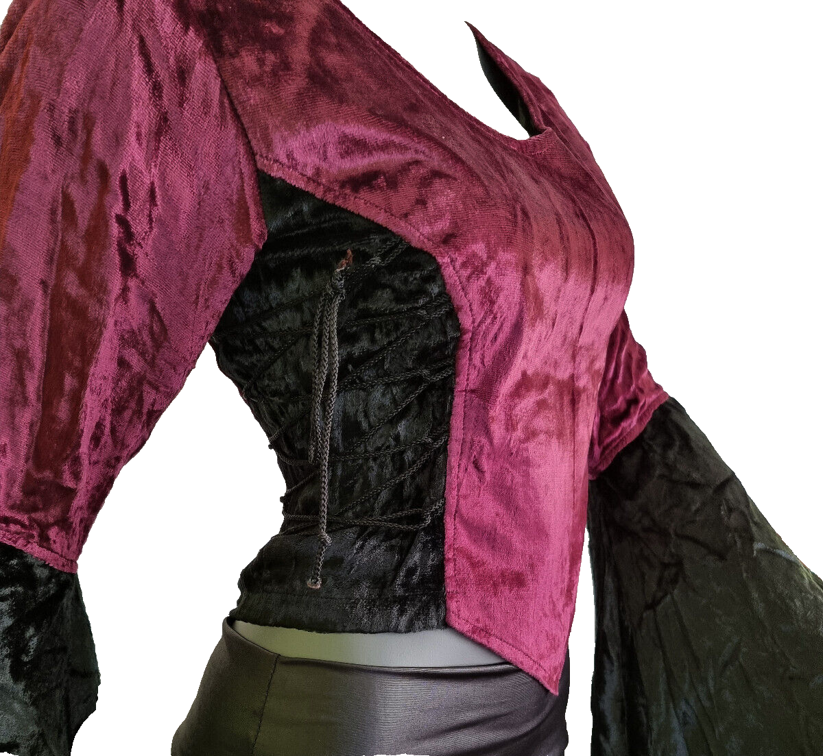 Bäres Kurztop Zipfelärmel Gothic Punk Victorian schwarz-bordeaux Gr.34/36