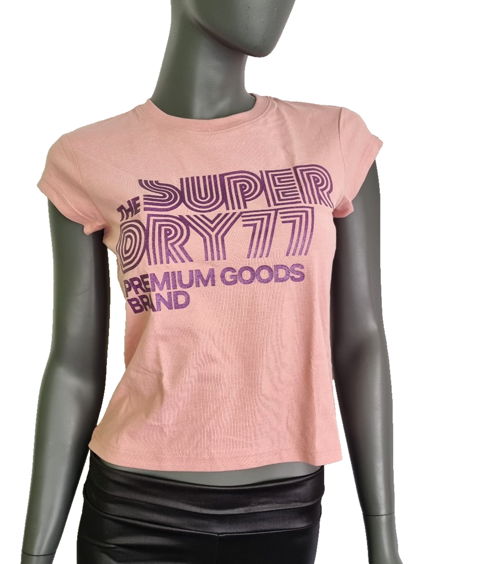 Superdry vintage  Shirt short cut glitter altrosa lila Gr.M