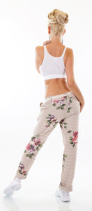 Zeige Bild ITALY Damen Hose  Blumen Boho Landhaus Leinen Look Gürtel 34-38 3