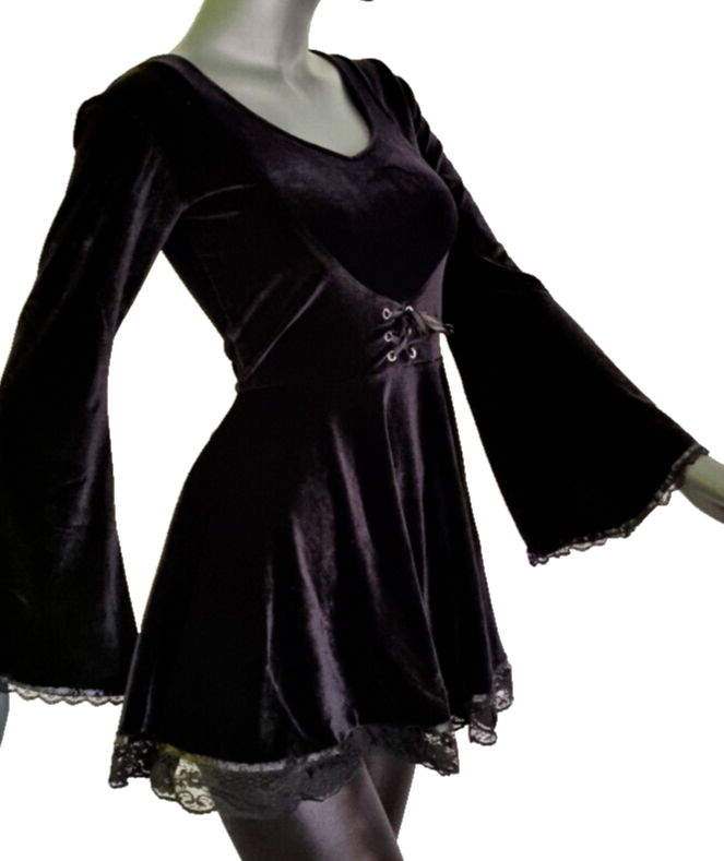SamtTunika Gothic Minikleid Witch Medieval schwarz Gr.34-38