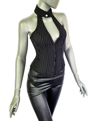 Neckholder Corsagen-Top Pinstripe Rockabilly Gothic Party Gr.S/34