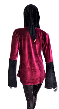 Gugel Nickisamt Sweater Gothic Witch Medieval Larp bordeaux-schwarz Gr.36-42