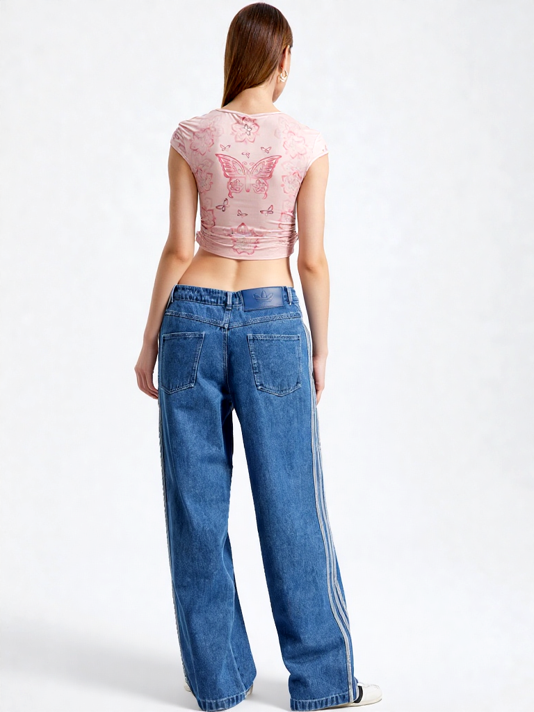 Adidas Wide Leg Jeans loose fit JD2574 blau Gr.W32