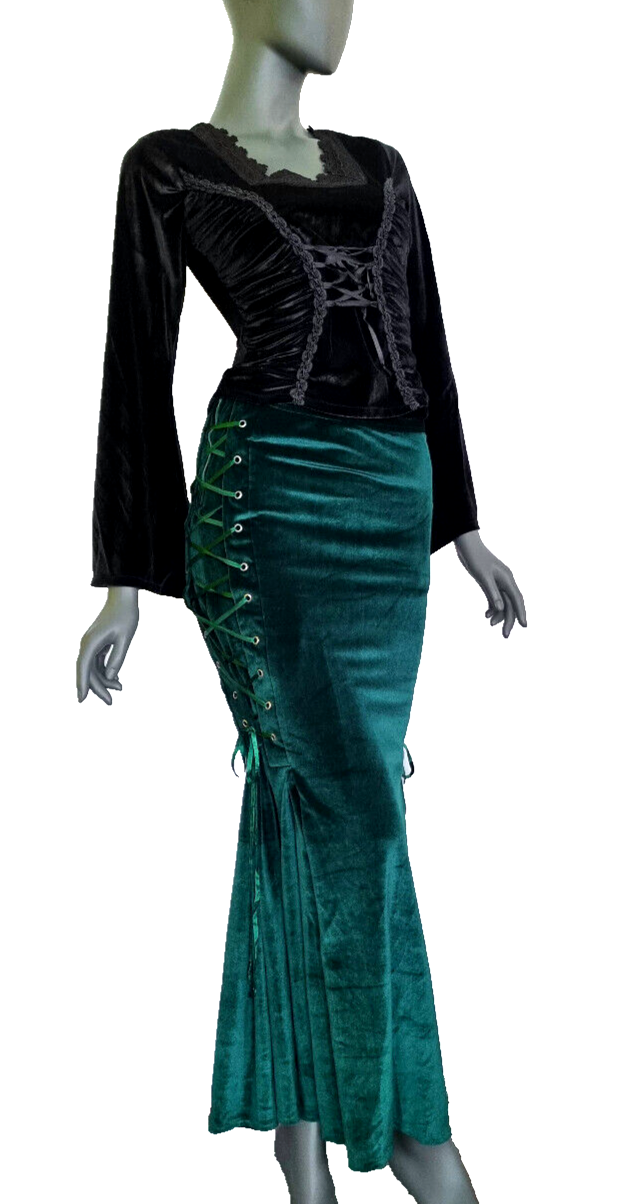 Bäres Maxirock Corsagenrock Samt  victorian gothic smaragdgrün Gr.36/38