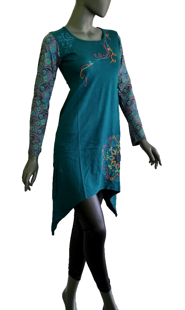 Longsleeve Kleid Nepal Patchwork Ethno  Hippie Boho blau Gr. 34/36 kl.38