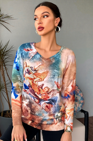 Missy Feinstrick Shirt Barock Gemälde Strass Nieten Putto Gr.40/42 M/L