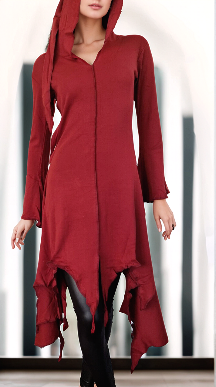 Gugel ZipfelKleid Gothic Ethno Hippie Witch Pixie rot, orange,grün Gr.S/M, L/XL