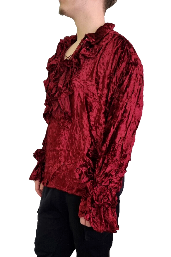 Bäres Gothic Steampunk Vintage Piraten Samthemd Rüschen Schnürung bord-rot Gr.M