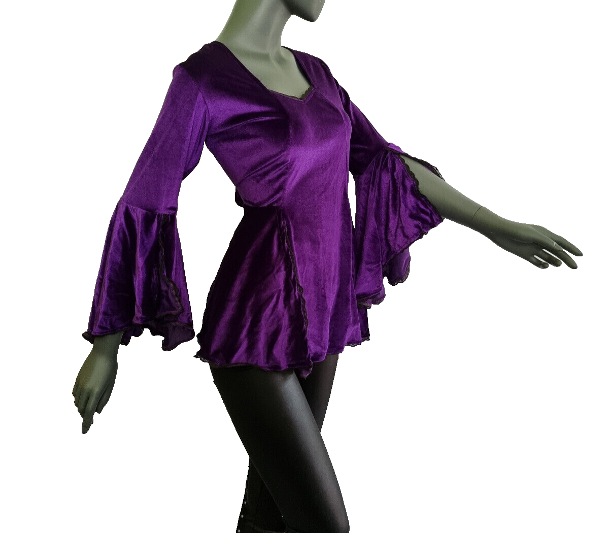 Samttunika schwarz Gothic Punk Medieval Witch Vokuhila Gr.38/40 L/XL