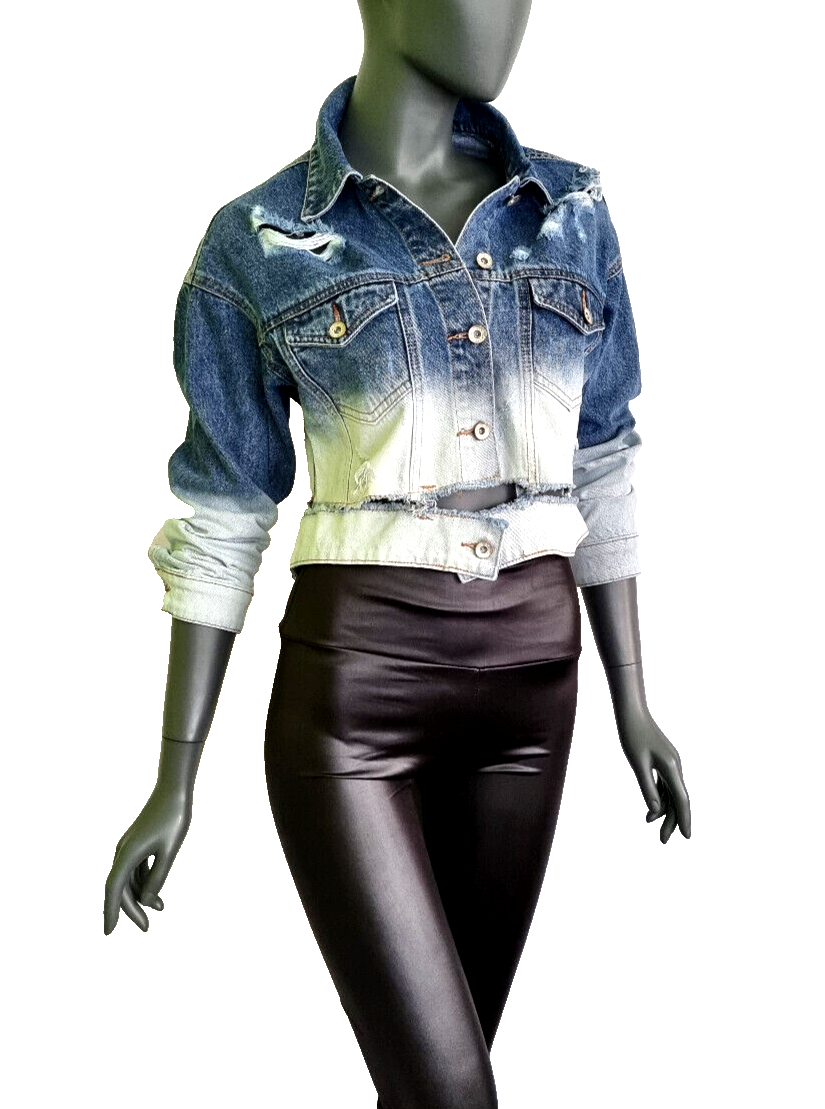 Jeansjacke cropped Boyfriend used destroyed dip dye Gr.xs 34-36