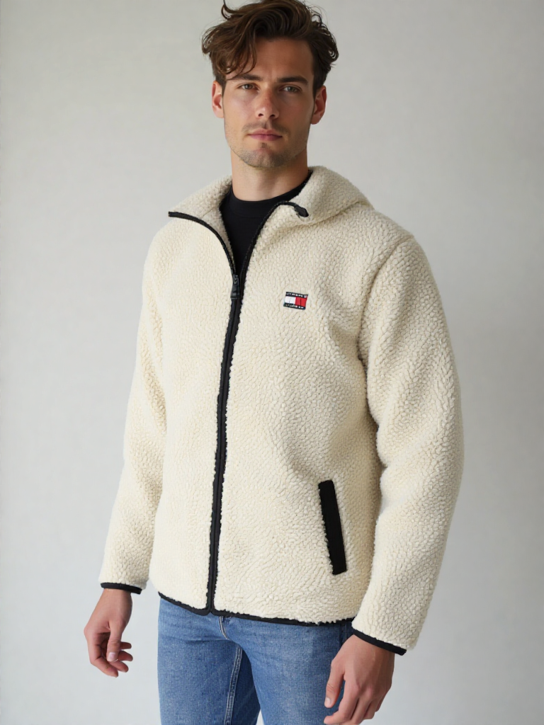 Tommy Jeans BADGE ZIP unisex Teddyjacke Plüsch Übergangsjacke Gr.XL