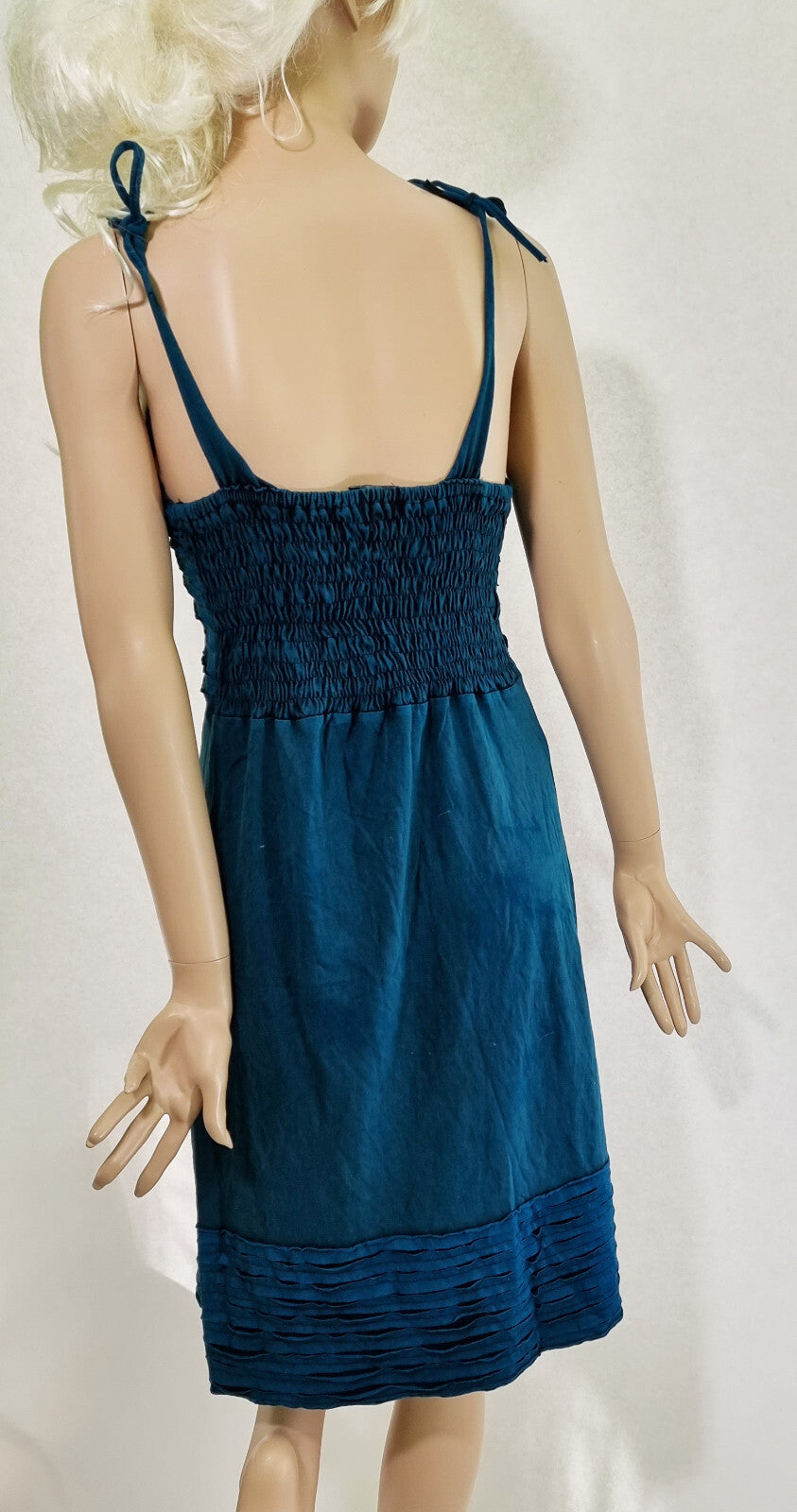 Razor Cut Ethno Kleid handgewebt blau grün rot Hängerkleid Gr.34-38