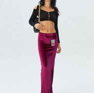 Maxirock Samtrock Schlitz blau Gr.34/36 kl.38