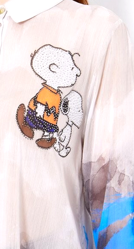 Missy Bluse Peanuts Print Nieten color batik halbtransparent Gr.S,M,L,XL