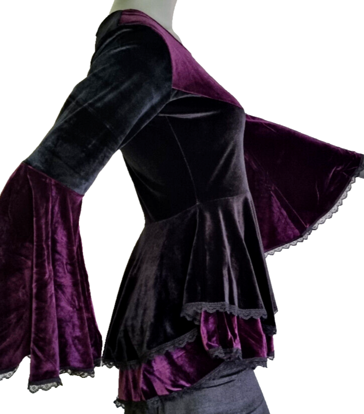 SamtTunika Gothic Witch Medieval Victorian schwarz-lila Larp Gr.38-42