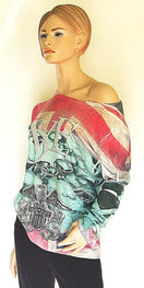 Zeige Bild LUNA Italy Union Jack Oversize Vintage  Shirt mit Nieten Gr.34-38 1