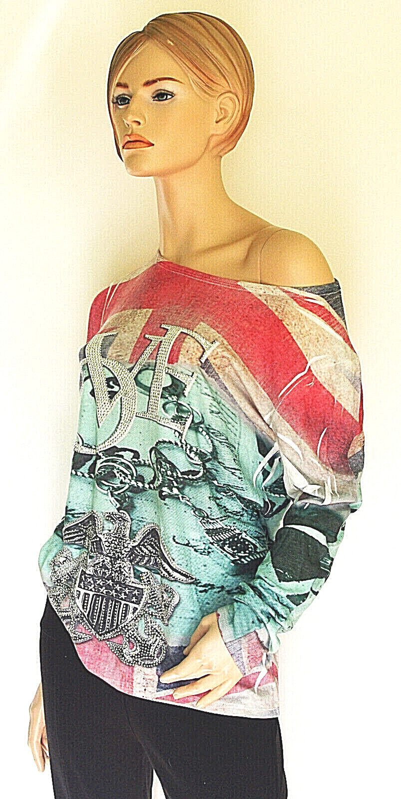 LUNA Italy Union Jack Oversize Vintage  Shirt mit Nieten Gr.34-38