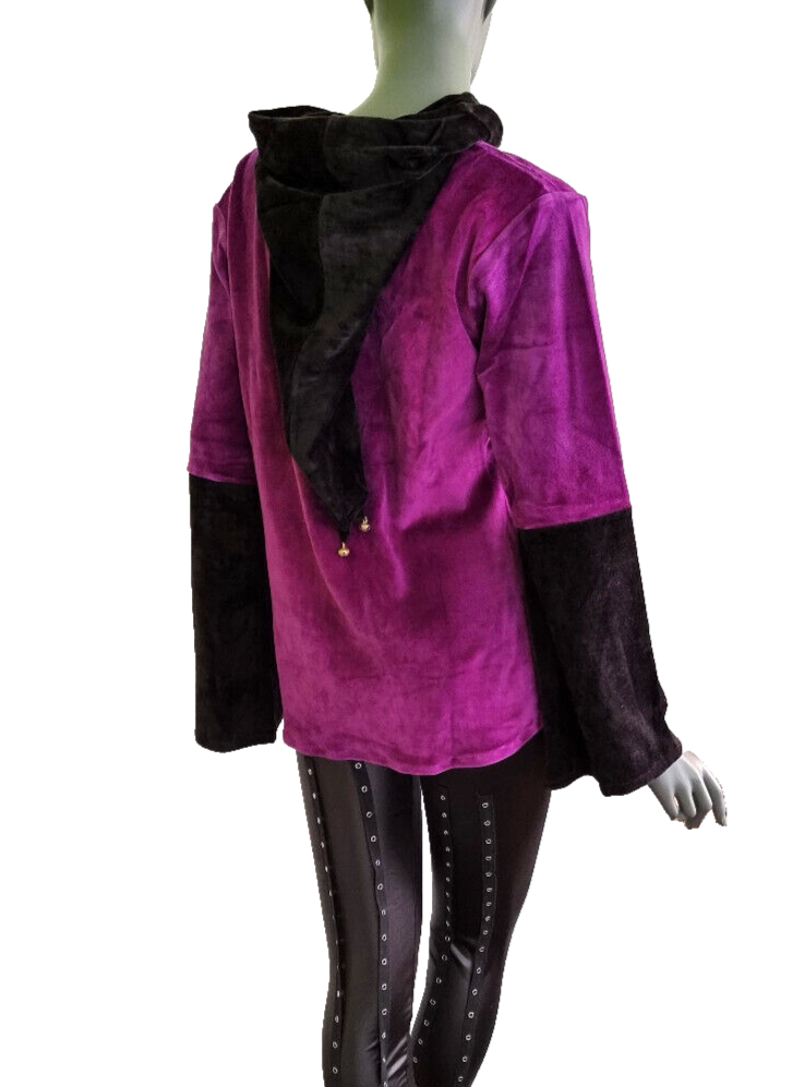 Gugel Nickisamt Sweater Gothic Witch Medieval Larp lila-schwarz Gr.36-42