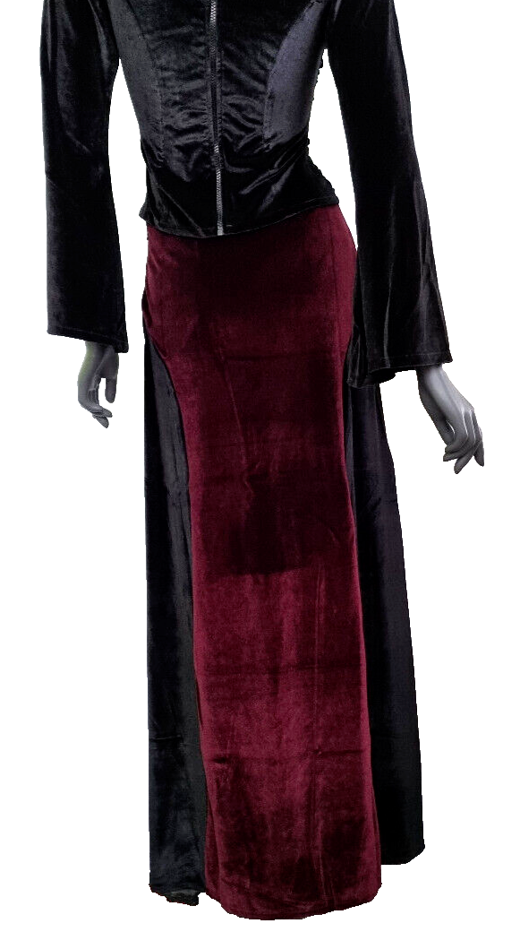 Maxirock Samt gothic punk schwarz-bordeaux Gr.36-40
