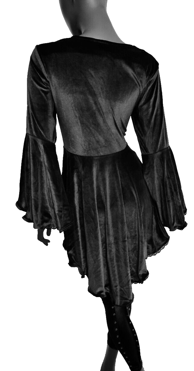 Gugel Samttunika schwarz Gothic Punk Medieval Witch Vokuhila Gr.36/38 s/m