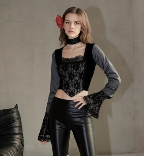 Miedertop Samt Spitze Gothic victorian barock schwarz Gr. 34-38