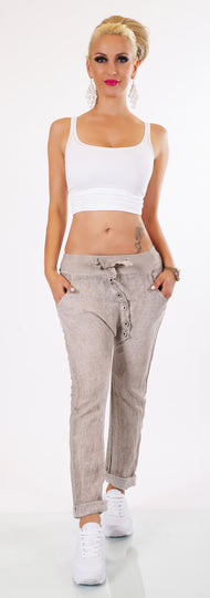 ITALY Hose JogPants Freizeithose Leinenmix Boho Ethno Gr.34/36