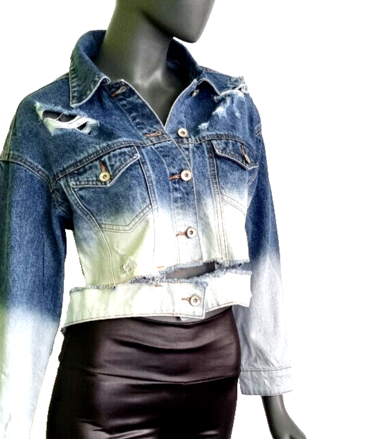 Jeansjacke cropped Boyfriend used destroyed dip dye Gr.xs 34-36