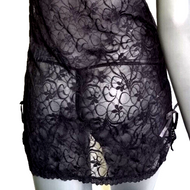 Dessous Negligee Set Mini Kleid String Spitze schwarz pink Gr.34-38