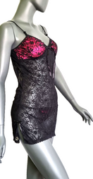 Zeige Bild Sexy Negligee Set Mini Kleid String Spitze schwarz pink Gr.34,36,38 4