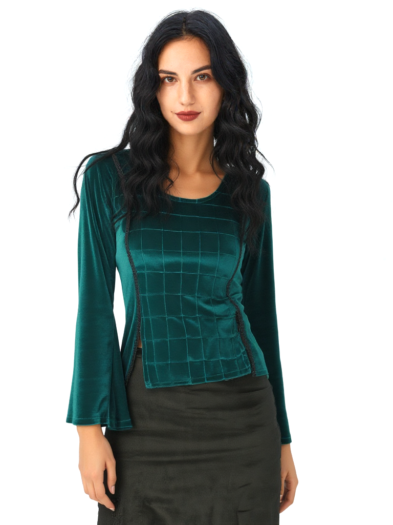 Samtshirt grün Longsleeve Gothic Mittelalter Witch Pixie Gr. 34-38