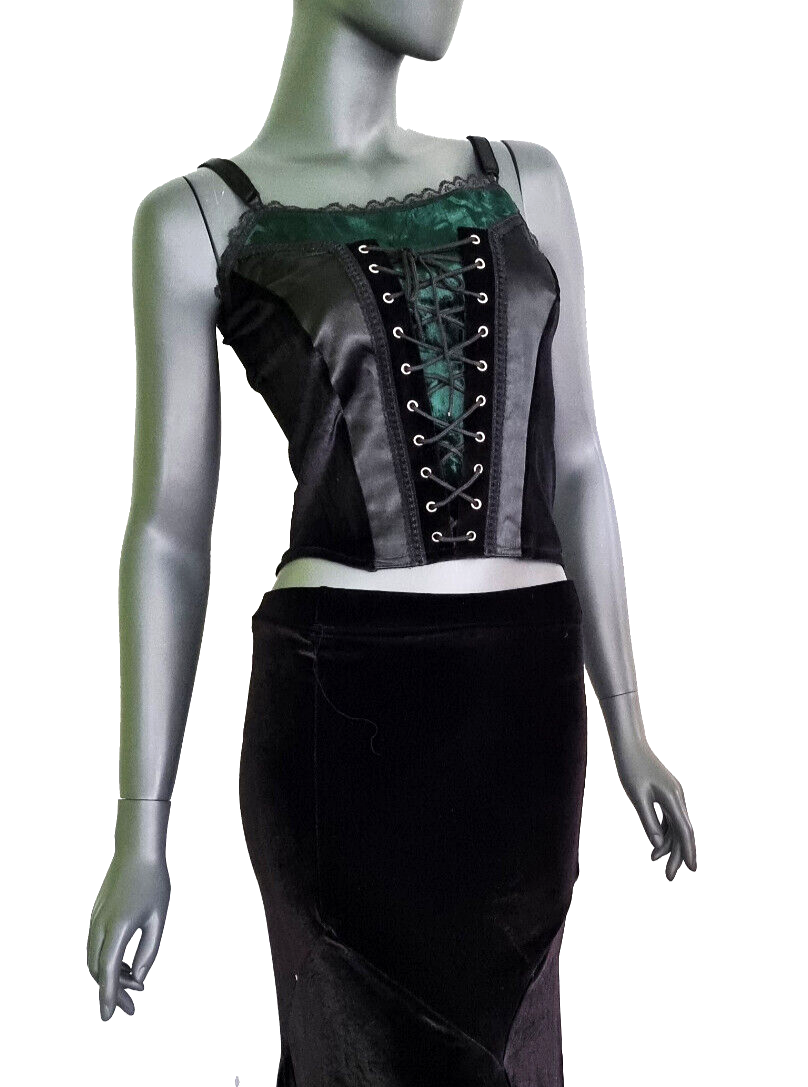 Corsagentop Samt Miedertop Gothic Punk Rock schwarz-grün Gr.34/36