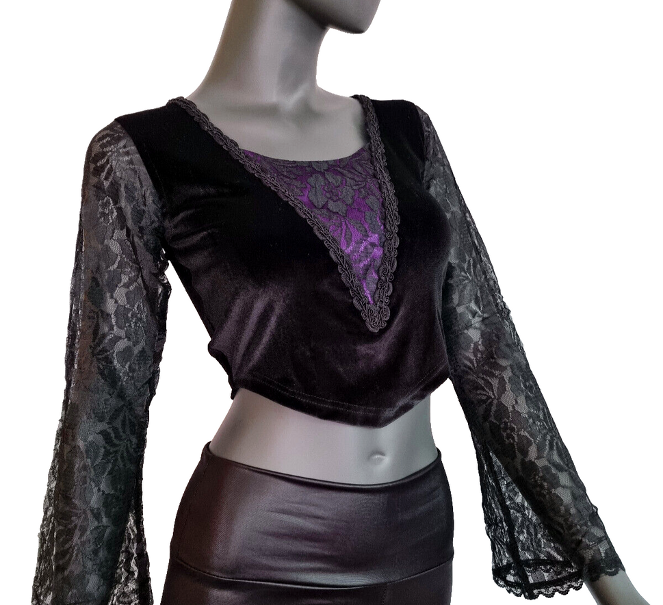 Bäres Kurztop SamtSpitze Gothic Punk Victorian schwarz-rot  Gr.34-38