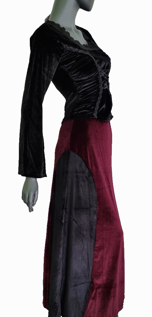Maxirock Samt gothic punk schwarz-bordeaux Gr.36-40