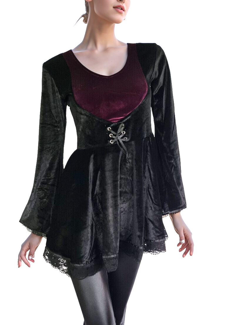 SamtTunika Gothic Minikleid Witch Medieval schwarz lila Larp Gr.34-38