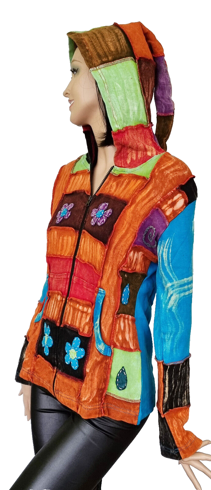 Gugel Zipfeljacke Goa Ethno Medieval Patchwork Hippie Gr.36/38 kleine 40