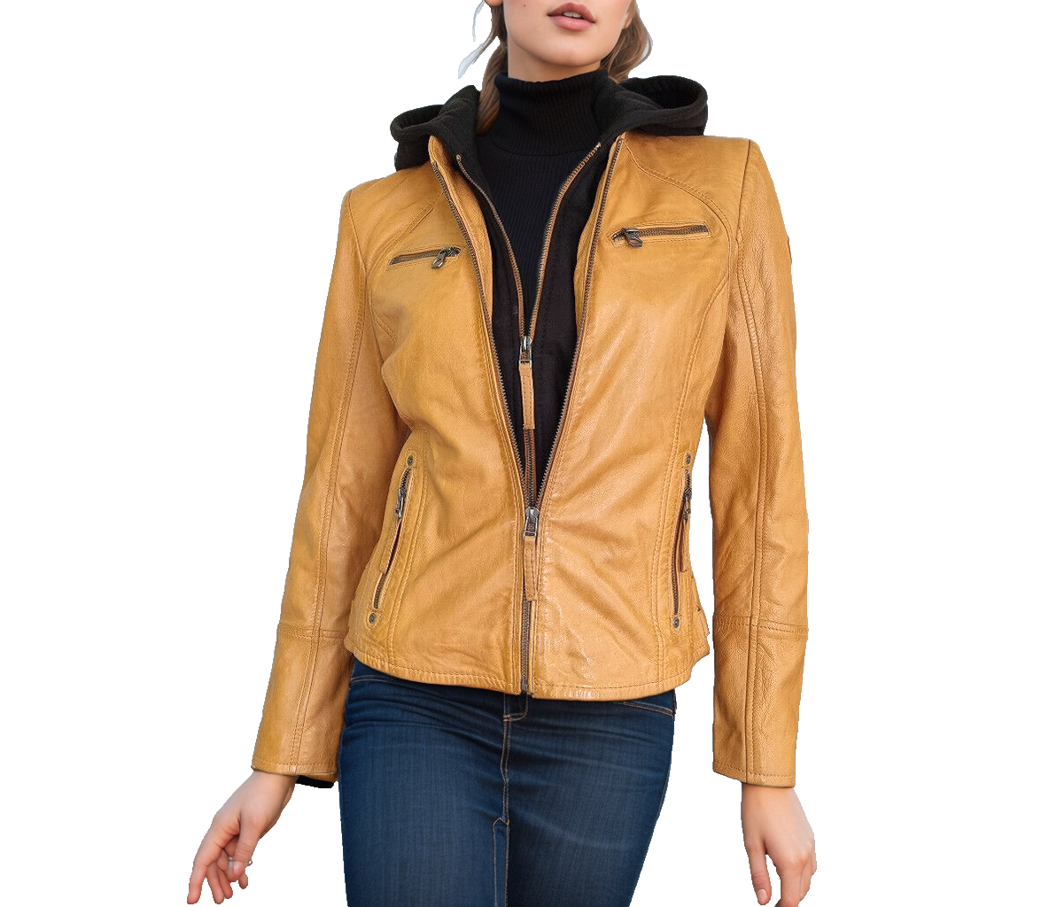 Gipsy Lederjacke mit Sweat Hoodie Bikerjacke karamell Lammnappa Gr. XXL/40-42