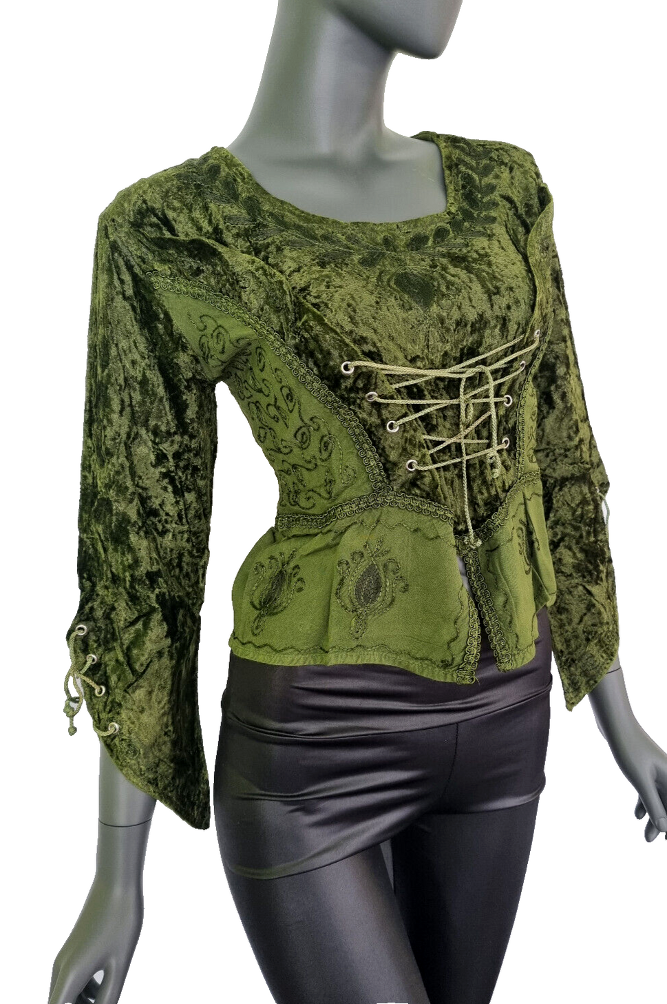 Samt-Bluse Boho Hippie Ethno Schnürung vintage Gr.34-38 freesize