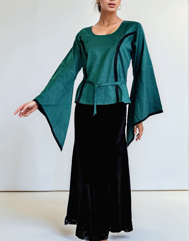 Bäres Leinenbluse Mittelalter Vikings oliv Tunika Zipfelärmel Gr. 34-38