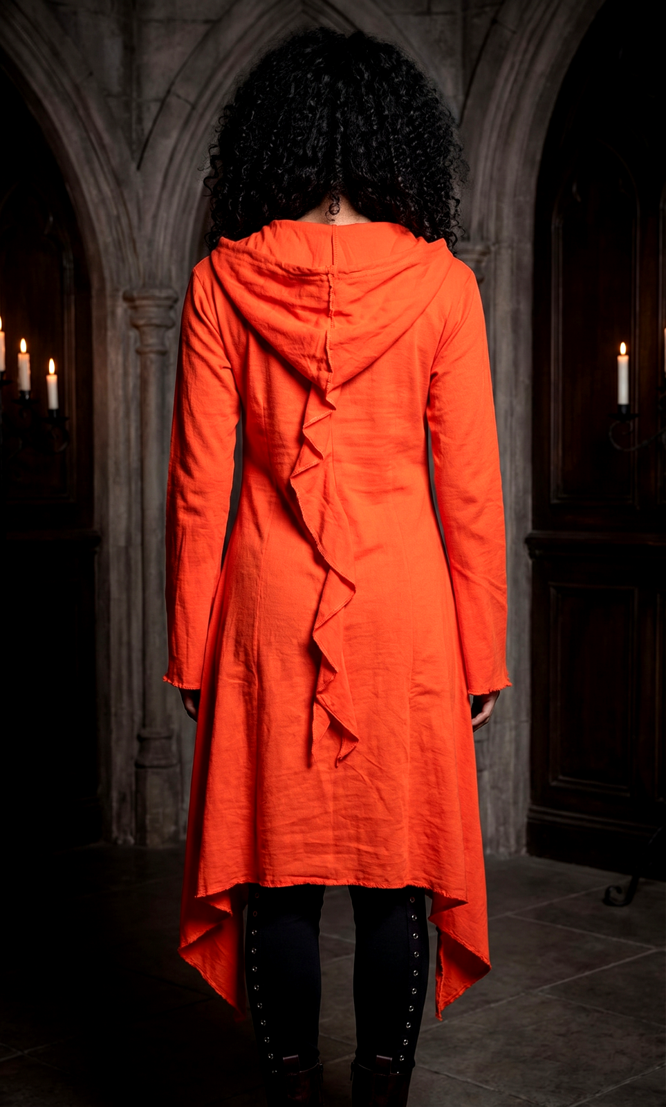 Gugel Zipfelkleid Gothic Ethno Hippie Witch Pixie orange Gr.S/M