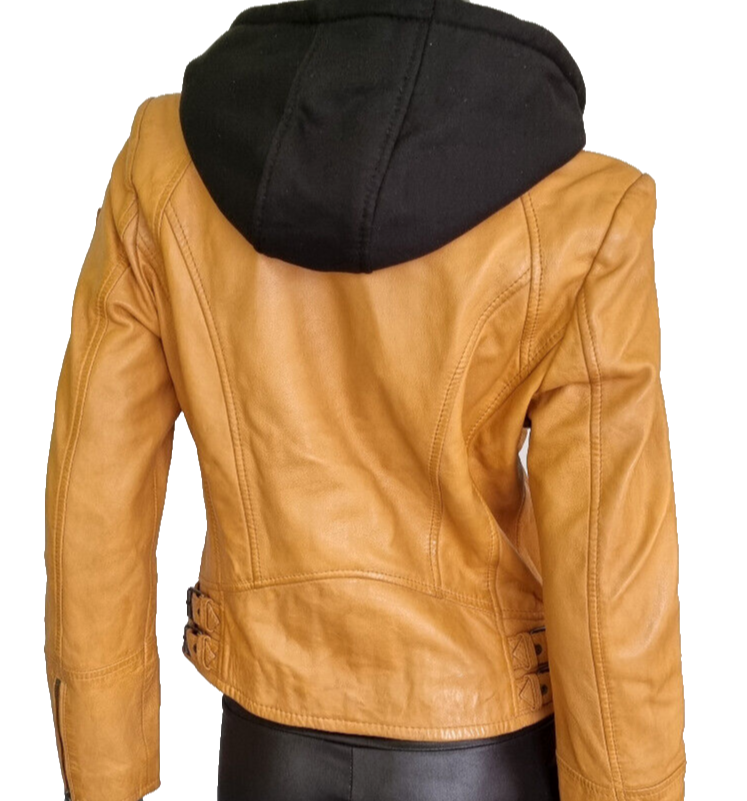 Gipsy Mauritius Lederjacke mit Sweat Hoodie Bikerjacke karamell Gr. L36-38