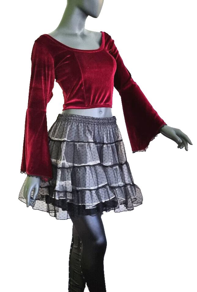 Samtshirt Glockenärmel Gothic Medieval victorian bordeauxrot Gr. 34-38