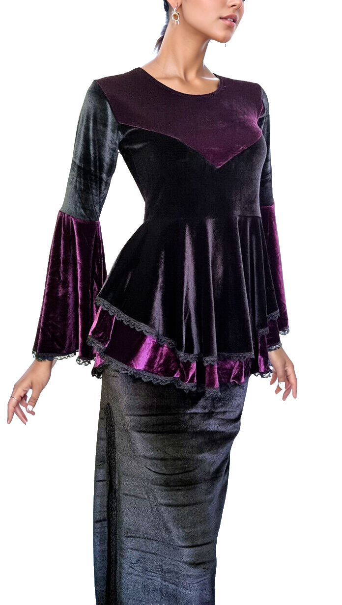 SamtTunika Gothic Witch Medieval Victorian schwarz-lila Larp Gr.34-38
